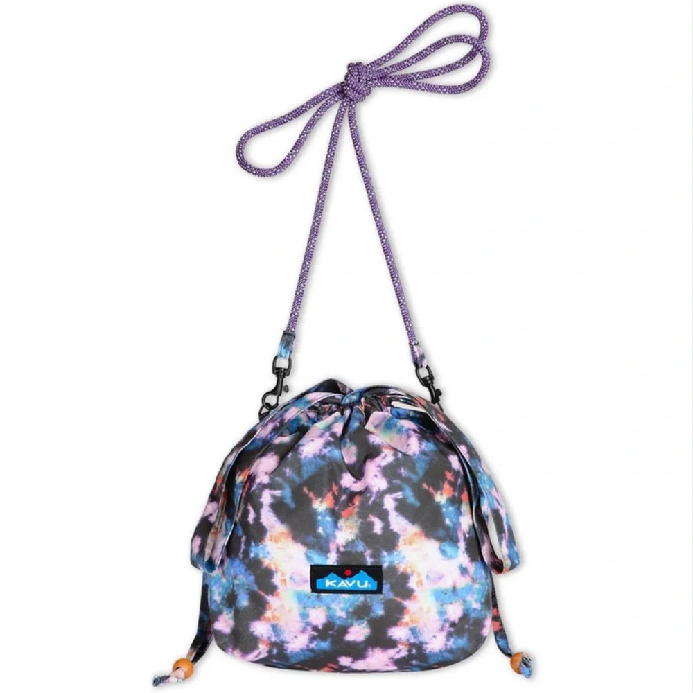 Kavu Slouch Pouch Crossbody Bucket Bag Sonic Boom Drawstring Purple Rope Strap - Picture 1 of 6